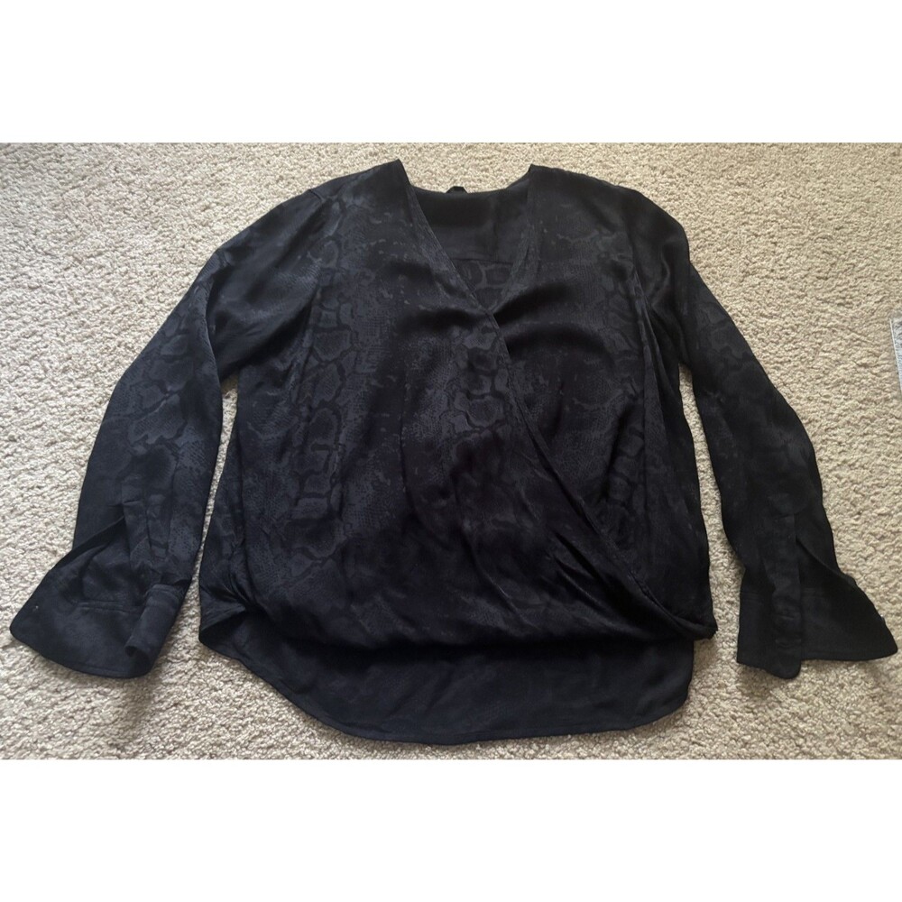 Rails Black Oversized Mixed Media Curved Hem Blouse Size Small
